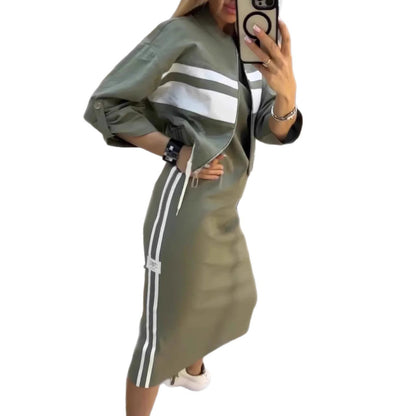 Women's Autumn Casual Zipper White Stripe Edge Suits