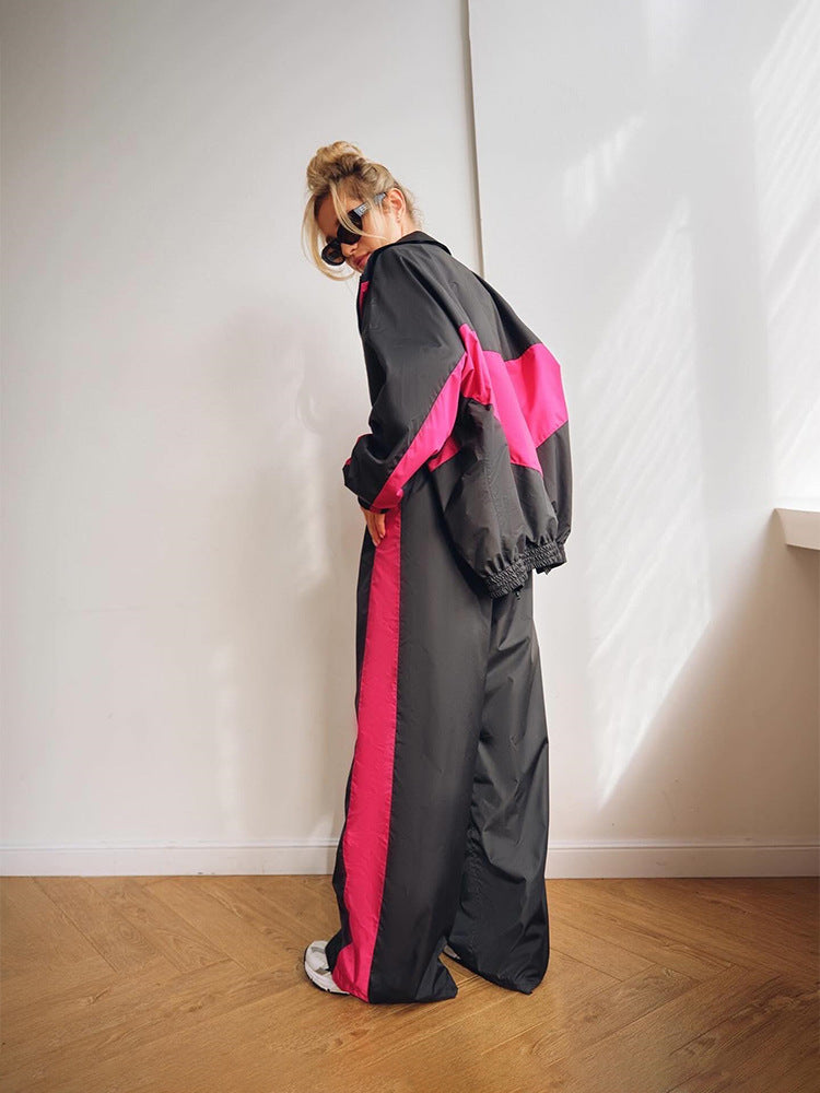 Women's Casual Fashion Loose Color Matching Long Sleeve Zipper Suits