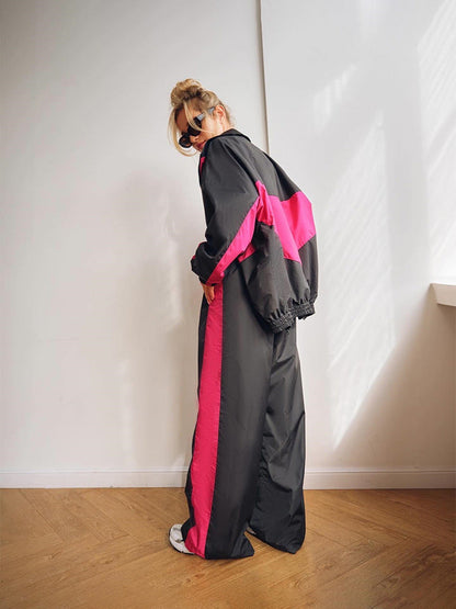 Women's Casual Fashion Loose Color Matching Long Sleeve Zipper Suits