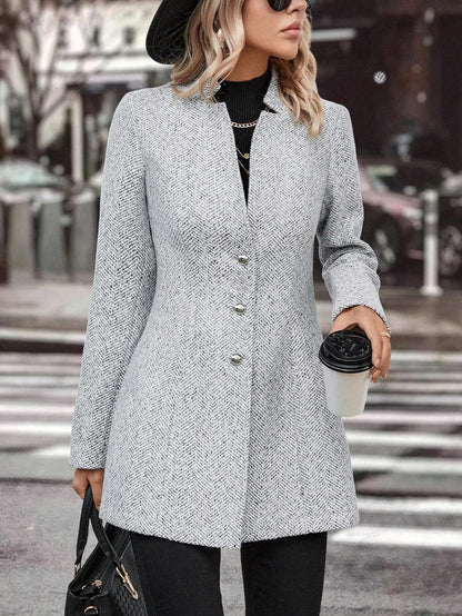 Women's Solid Color Stand Collar Button Trench Coats