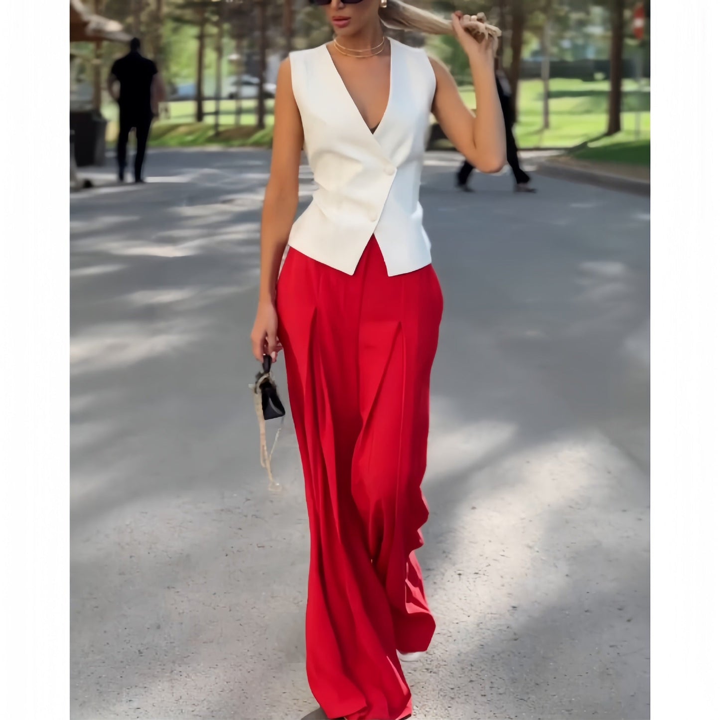 Women's Personality Deep Sleeveless High Waist Wide Leg Suits