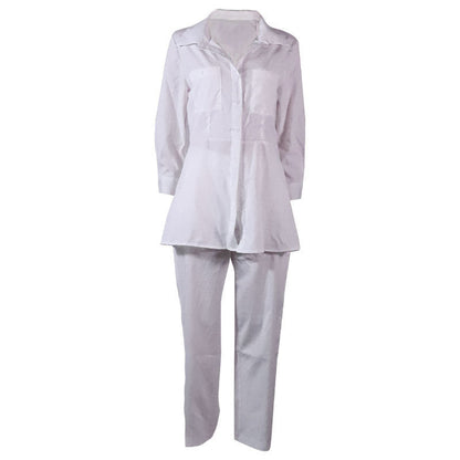 Women's Long-sleeved Shirt Solid Color Trouser Two-piece Suits