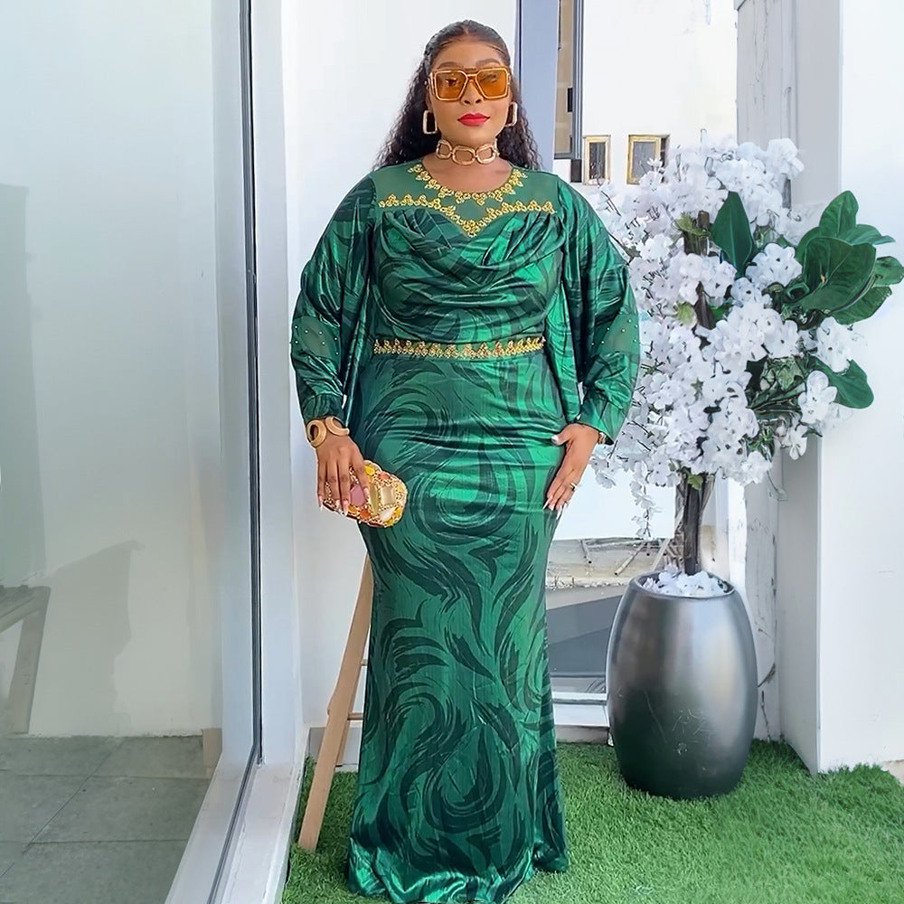 Women's Autumn African Rhinestone Print Dress Dresses