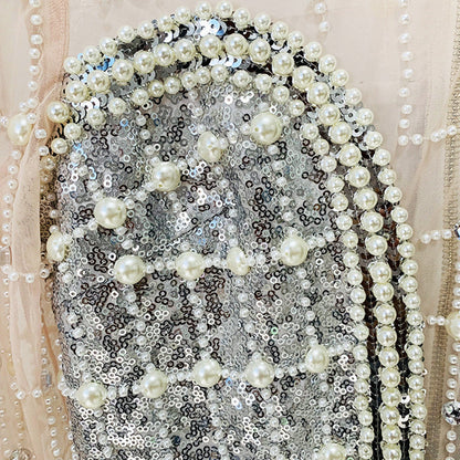 Fashion Pearl Beaded Sequins Long Sleeve Dresses