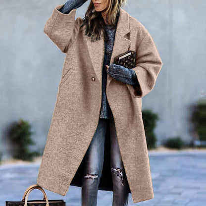 Women's Long Woolen Color Temperament Commute No Coats