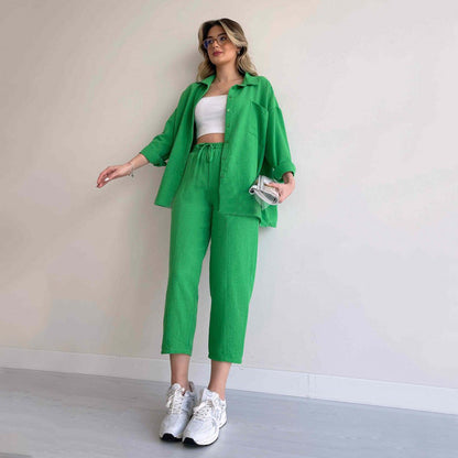 Women's Large Spring Casual Loose Shirt Cropped Suits
