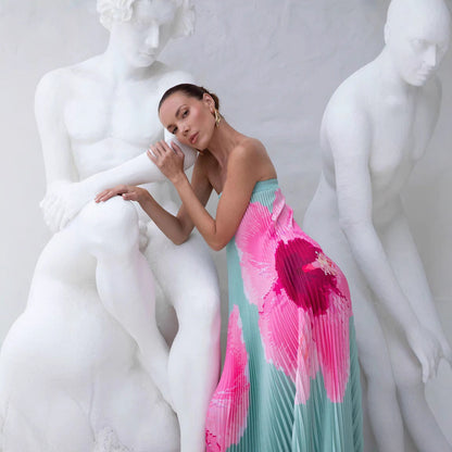 Pleated Positioning Printed Tube Large Swing Dresses