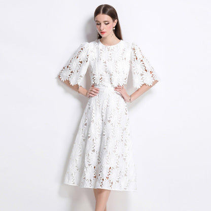 Embroidered Round Neck Flared Holiday Water-soluble Suits