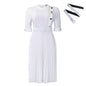 Women's African Temperament Pure Color Pleated Button Dresses
