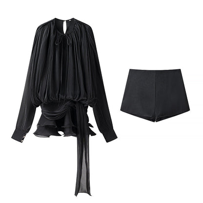 Women's Elegant Pleated Mesh Puff Sleeve Dresses