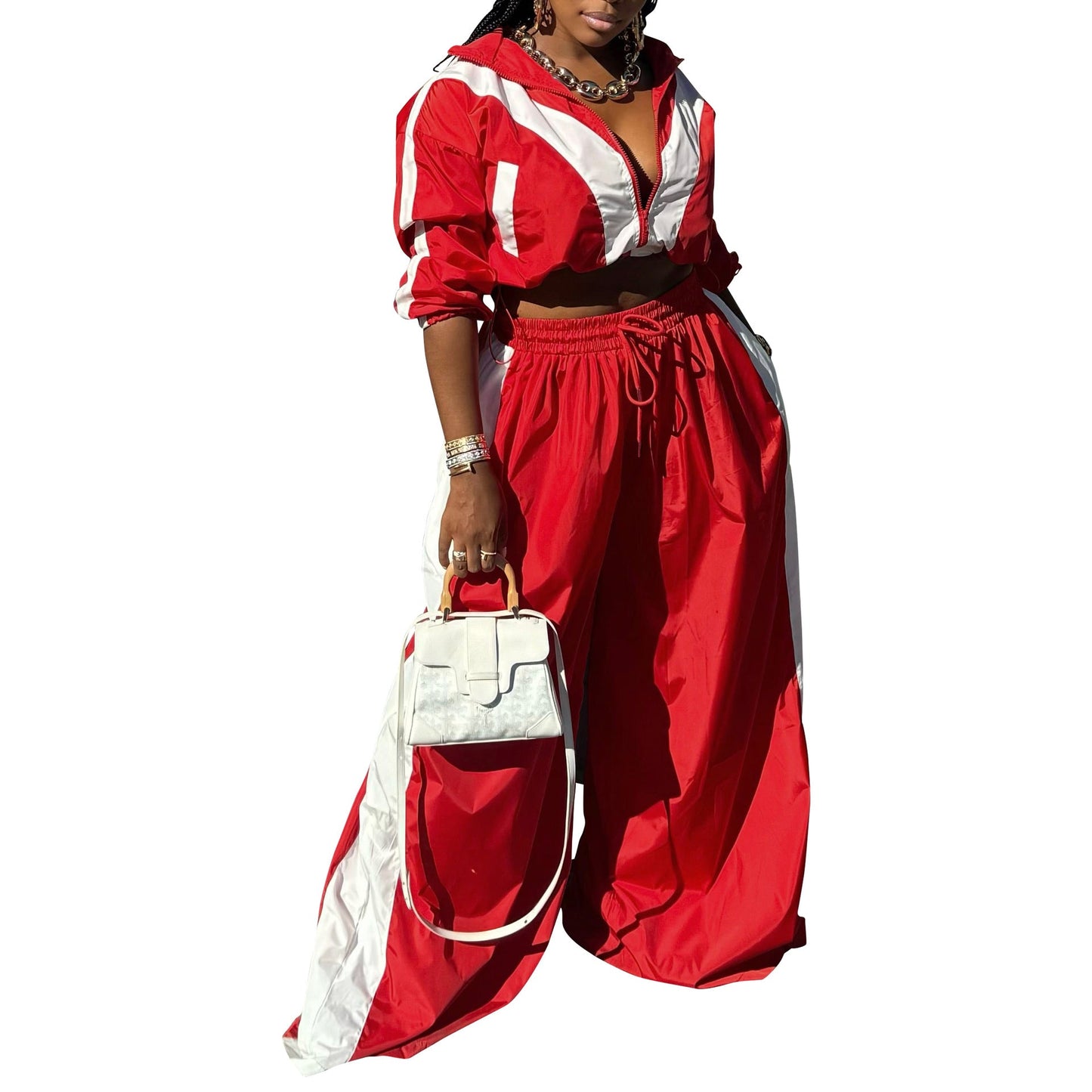 Women's Sportswear Woven Baggy Two-piece Set Stitching Suits