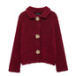 Women's Flower Breasted Artificial Fur Effect Knitted Coats