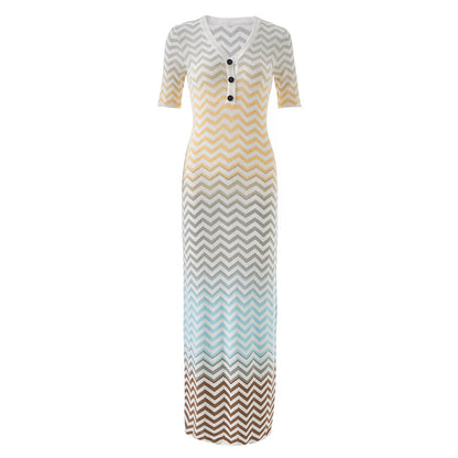 Stripe Wave Pattern Gradient Knitted Dress Contrast Dresses