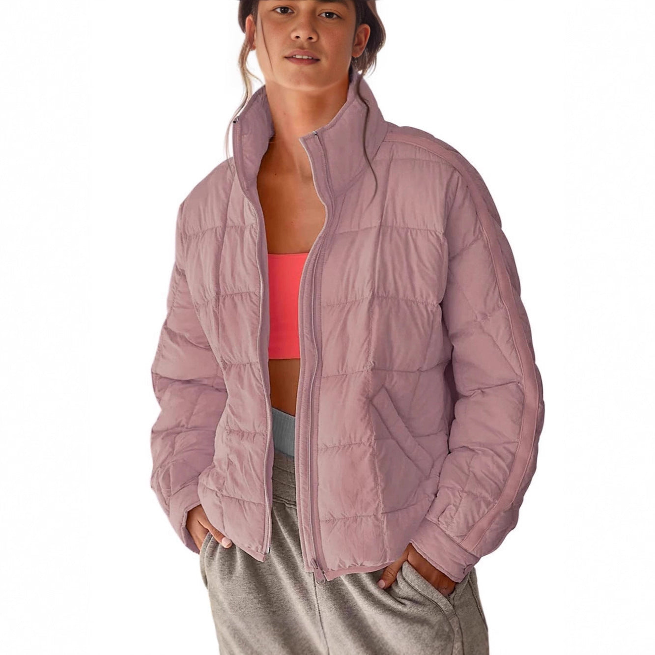Women's Lightweight Zip Compression Cotton Down Coats
