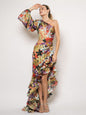 Women's Sexy Oblique Shoulder Single Sleeve Irregular Ruffled Dresses