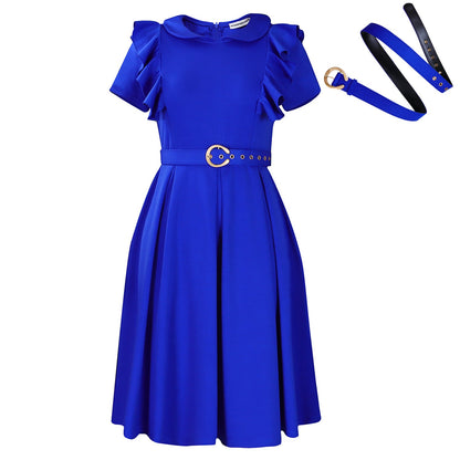 Women's Short-sleeved Doll Collar Solid Color Ruffled High Dresses