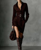 Suede Fashion Long Sleeve Lapel Single Breasted Shirt Dress Dresses