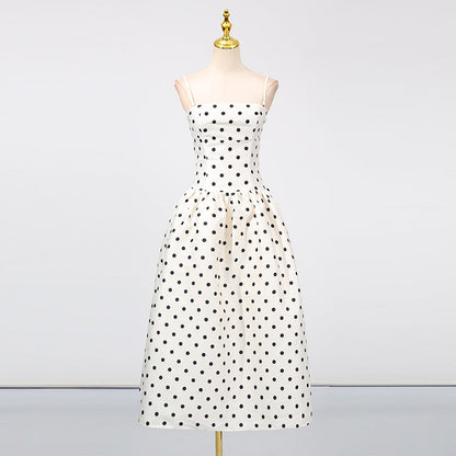 Women's Fitted Waist Polka Dots Printed French Dresses