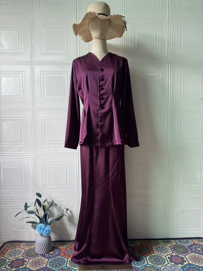 Women's Solid Color Long-sleeved Long Dress Graceful Suits