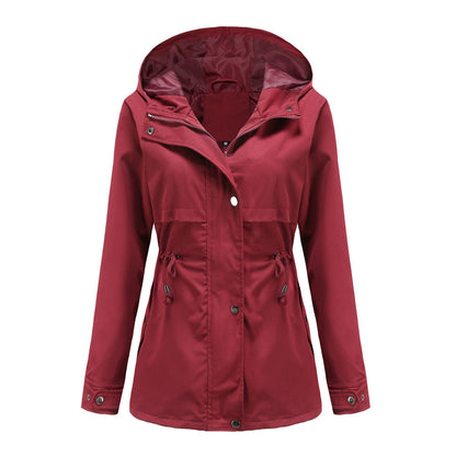 Women's European Raincoat Mid-length Hooded Thin Trench Coats