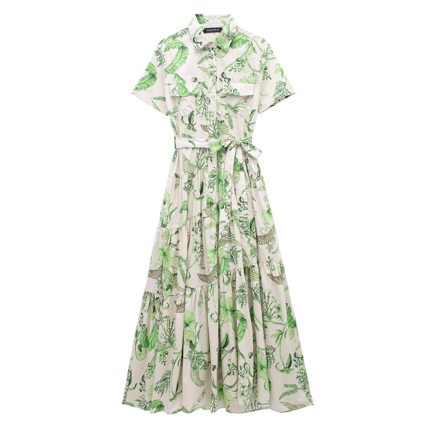 Spring Series Printing Belt Shirt Dress Dresses