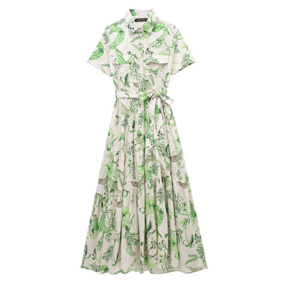 Spring Series Printing Belt Shirt Dress Dresses