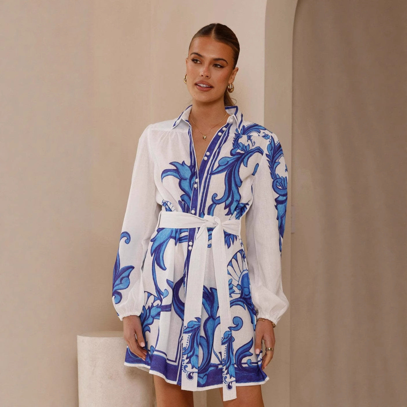 Casual Fashion Puff Sleeve Linen Dress Dresses