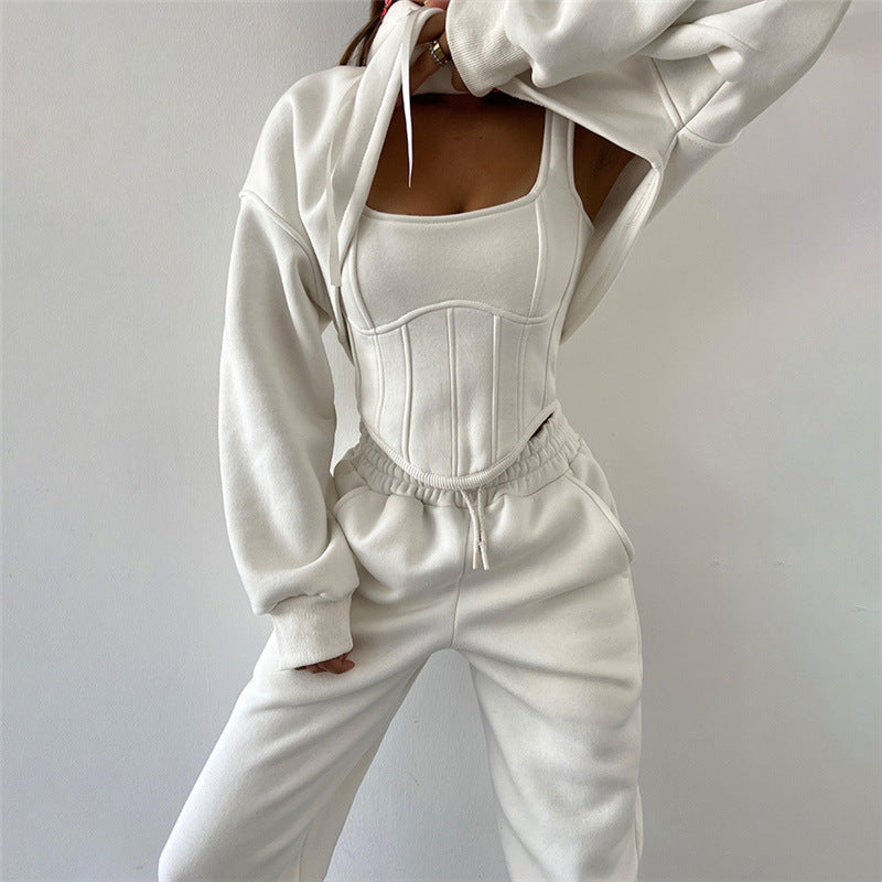 Fashion Casual Hooded Drawstring Fishbone Cinched Suits