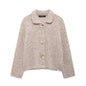 Women's Flower Breasted Artificial Fur Effect Knitted Coats
