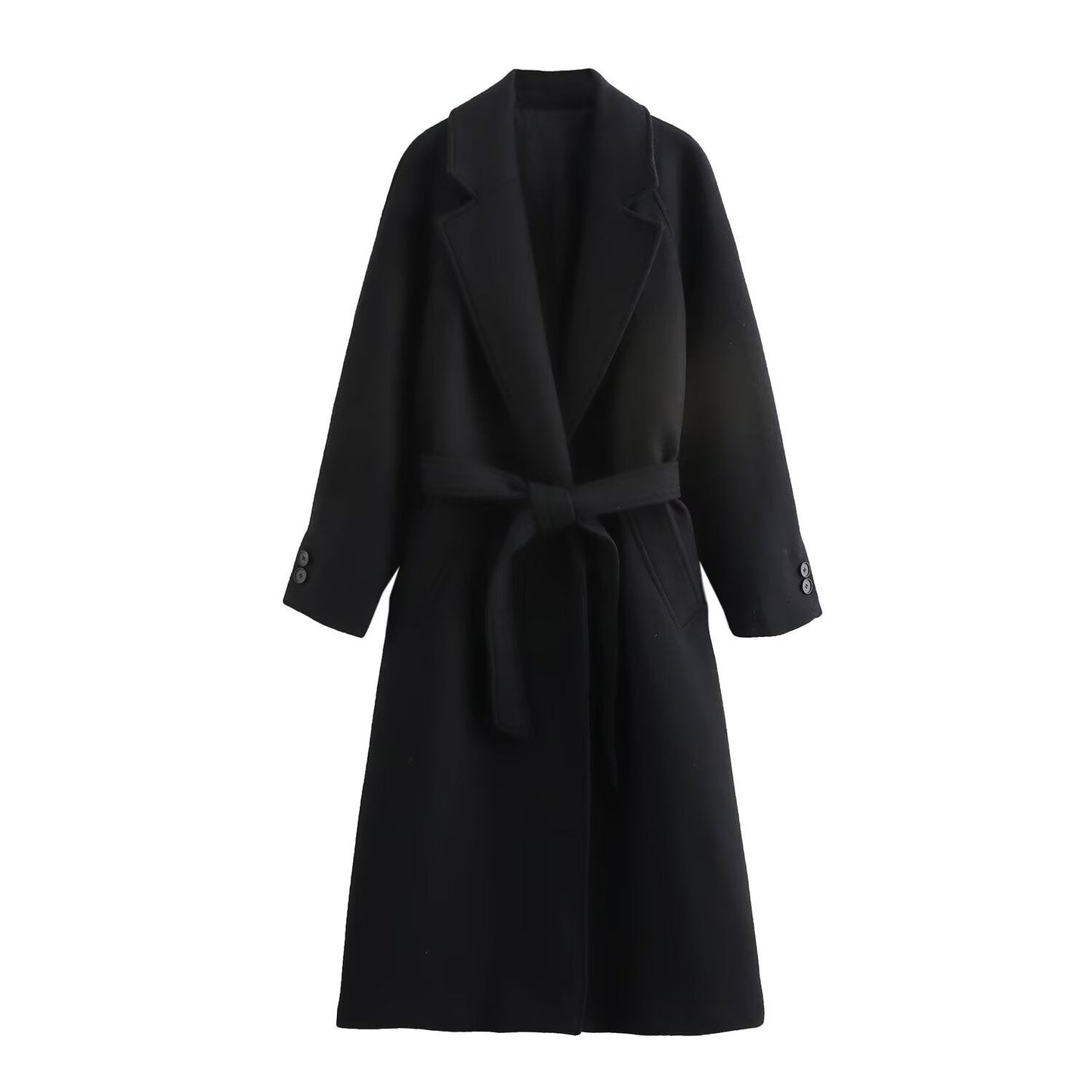 Women's Graceful Fashionable With Belt Long Woolen Coats