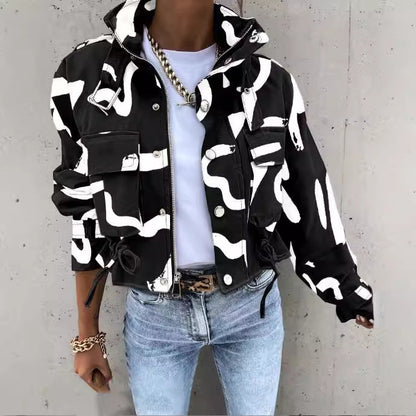 Women's Slouchy Creative Spring Printed Casual Coats