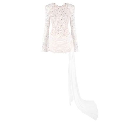 Women's Stitching Long Sleeve Slim Fit Beaded Dresses