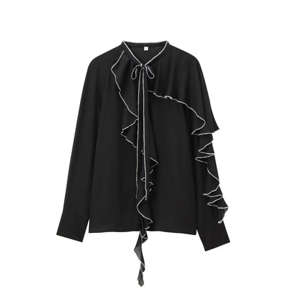 Women's Autumn Laminated Bow Collar Shirt Blouses