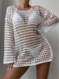 Summer Women Sexy Knitted Hollow Out Cutout out Pullover round Neck Long Sleeves Bikini Swimsuit Blouse