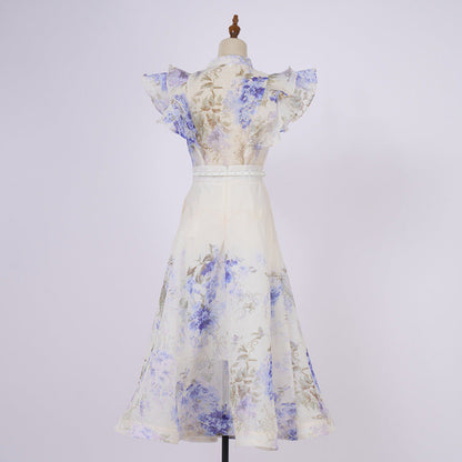 Style Stand Collar Ruffle Diamond Button Sleeveless Wide Suits