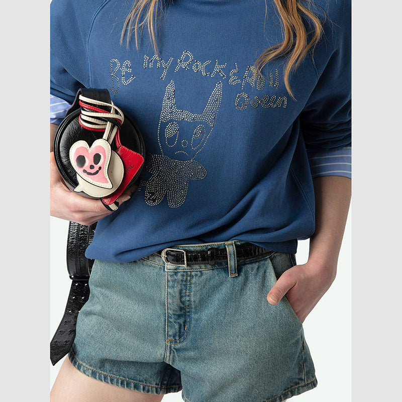 Women's French Niche Devil Letter Rhinestone Classic Raglan Sweaters