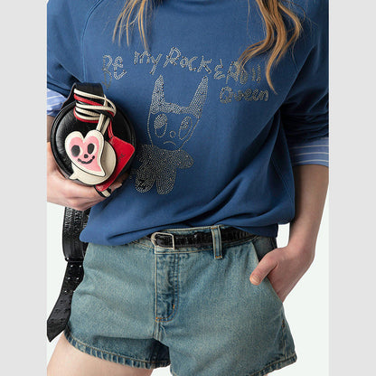 Women's French Niche Devil Letter Rhinestone Classic Raglan Sweaters