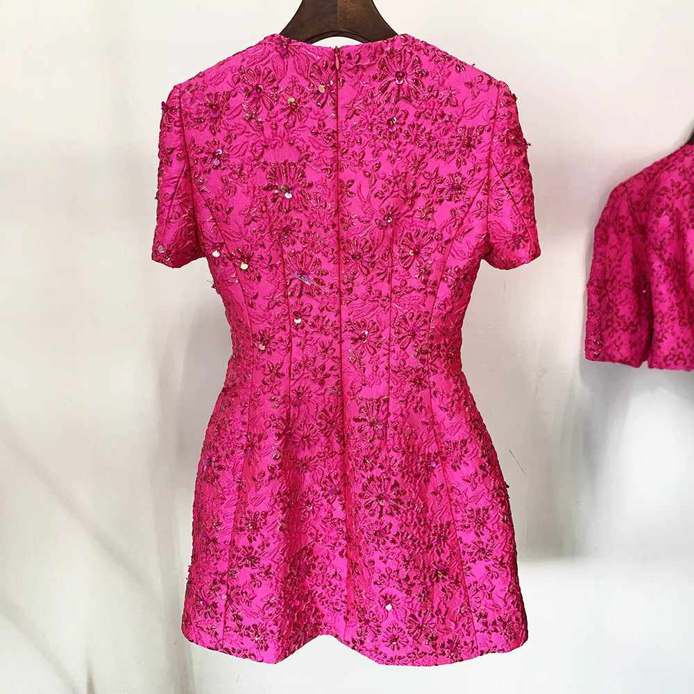 Fashion Rose Pink Series Jacquard Beaded Shorts