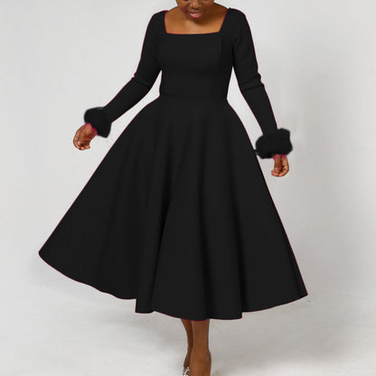 Winter Elegant Plush Decoration Large Dress Dresses