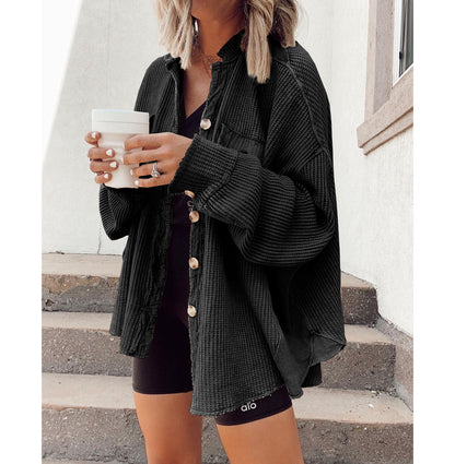 Loose Waffle Casual Shirt Stitching Fashion Blouses