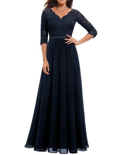 Classic Dress Lace Long Patchwork Noble Dresses