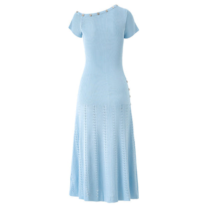 Button Knitted Dignified Sense Of Design Irregular Sleeve Fashion Dresses