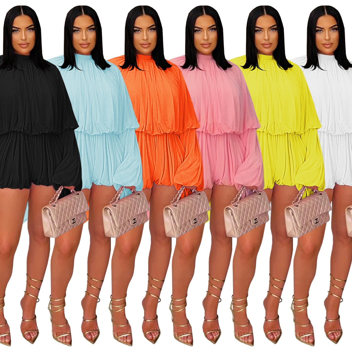 Women's Fashion Wear Casual Pleated Solid Color Suits