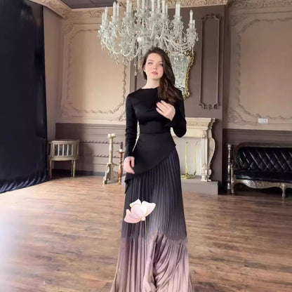 Women's Autumn Style Gradient Pleated Long Dress Dresses