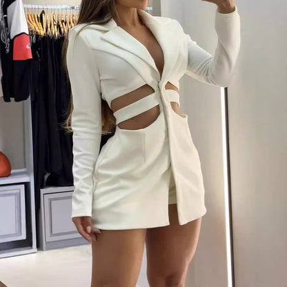 Women's Sleeve Solid Color Mini Dress Two-piece Suits