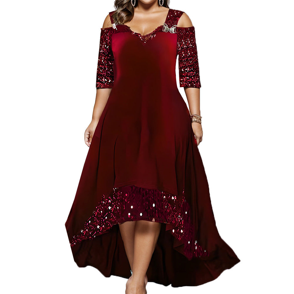 Women's Fashion Solid Color Sequin Large Swing Dresses