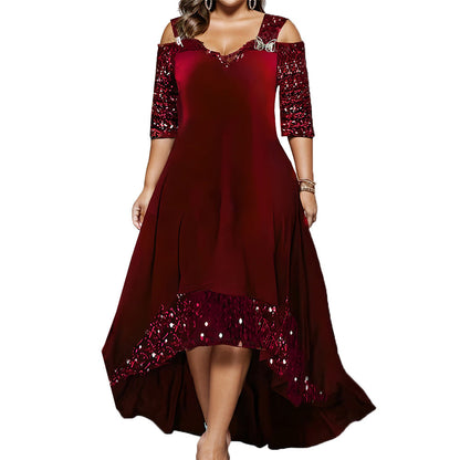 Women's Fashion Solid Color Sequin Large Swing Dresses