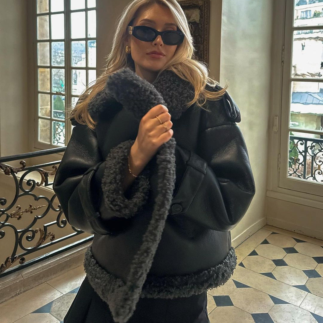 Women's Fur Integrated Personality Street Waist Trimming Coats