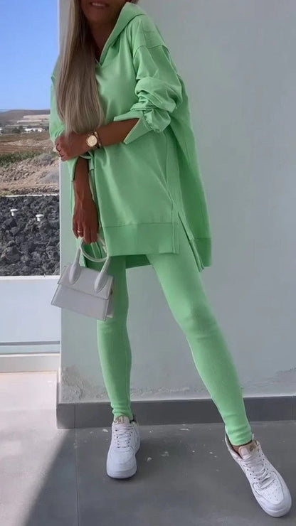 Women's Sports Casual Slit Hooded Tights Two-piece Suits