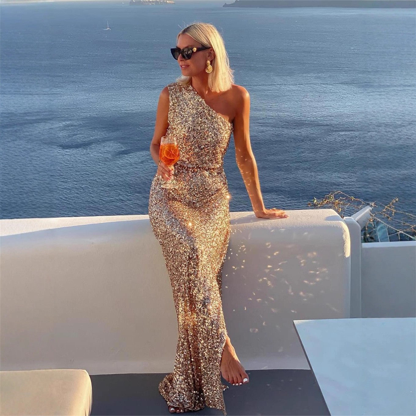 Summer Split Sequined Elegant Fashion Dress Dresses
